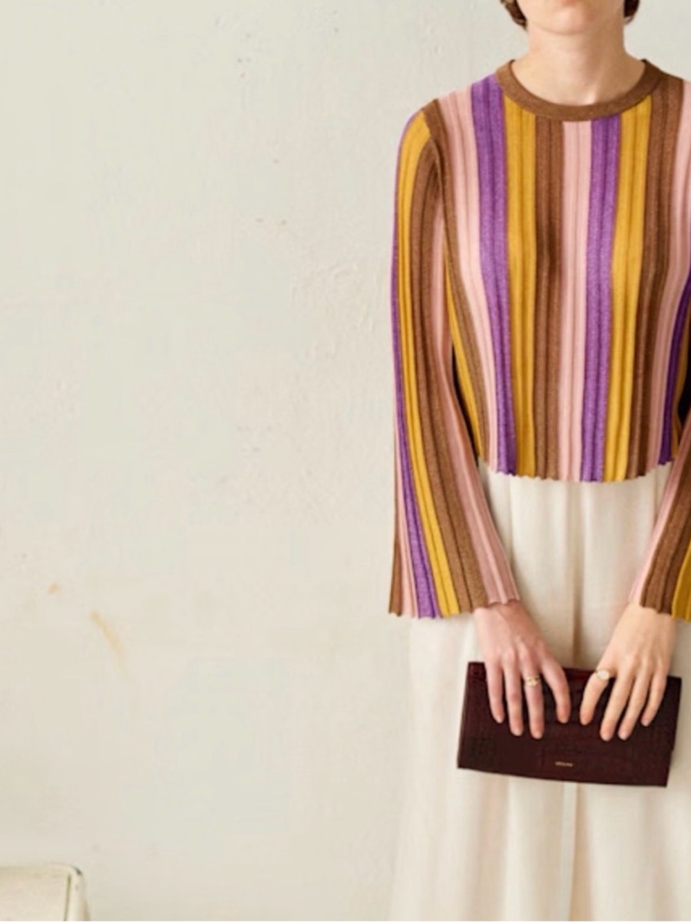 NWT Sézane Lycia Top Striped Ribbed Crewneck Top in Purple, Pink & Mustard